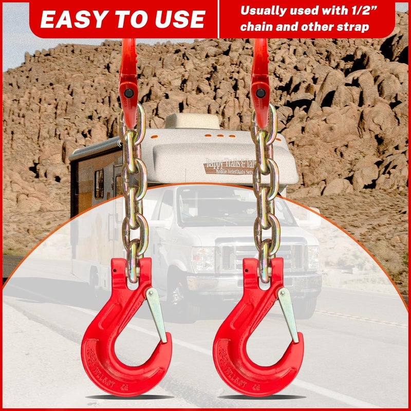 HENBOW 1/2" Clevis Slip Hook and Chain Connector Link,G80 Tow Trailer Safety Hook and Hammerlock Coupling Link,11600Lbs Working Load Limit for Lifting&Towing，Red(1 Hooks and 1 Connector Link) - Image 5